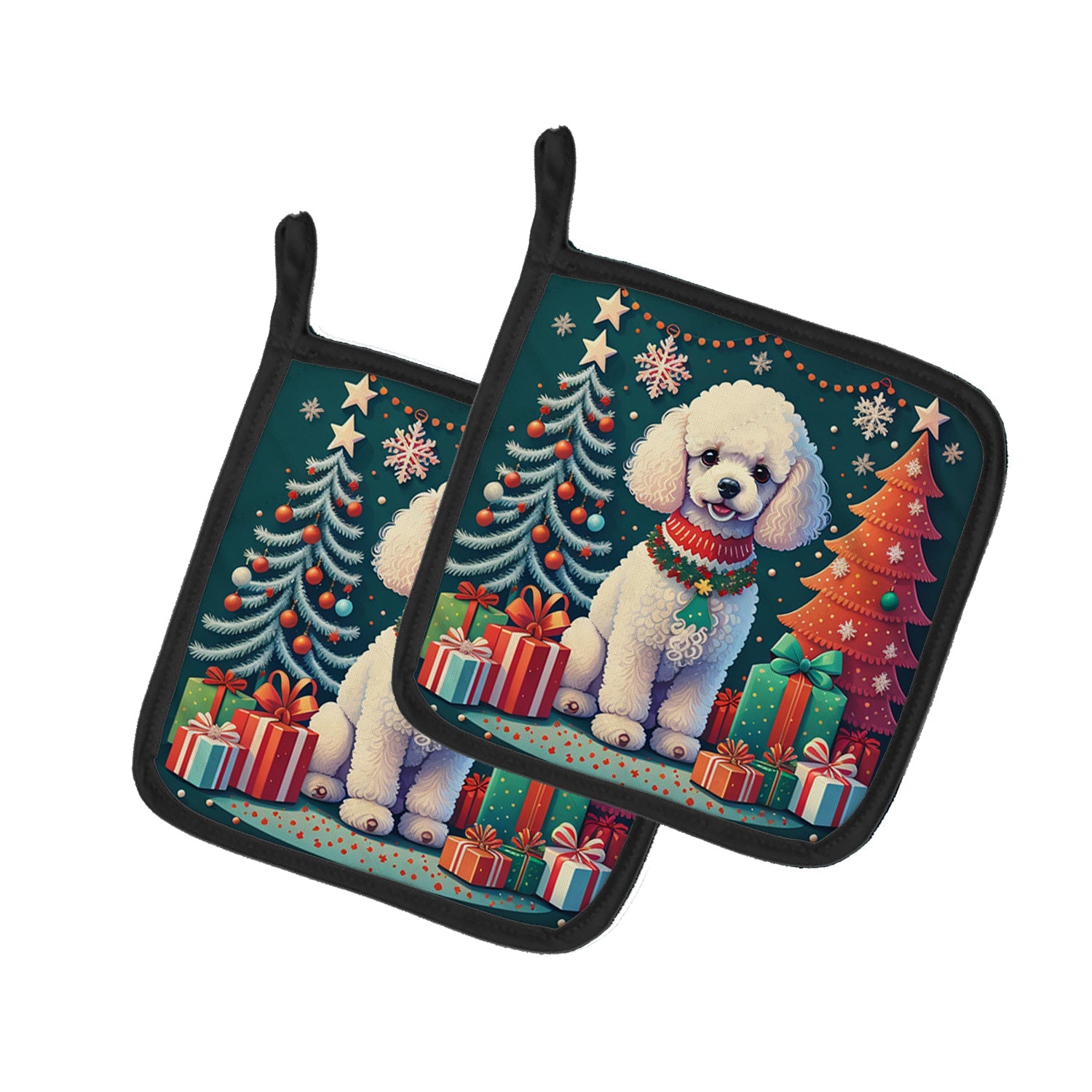 White Toy Poodle Christmas Pair of Pot Holders
