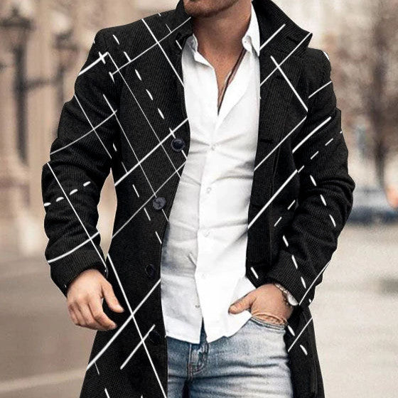 Men's Woolen Stand Collar Medium Long Casual Coat