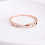 Rose Gold Roman Numeral Cross Titanium Bracelet for Women