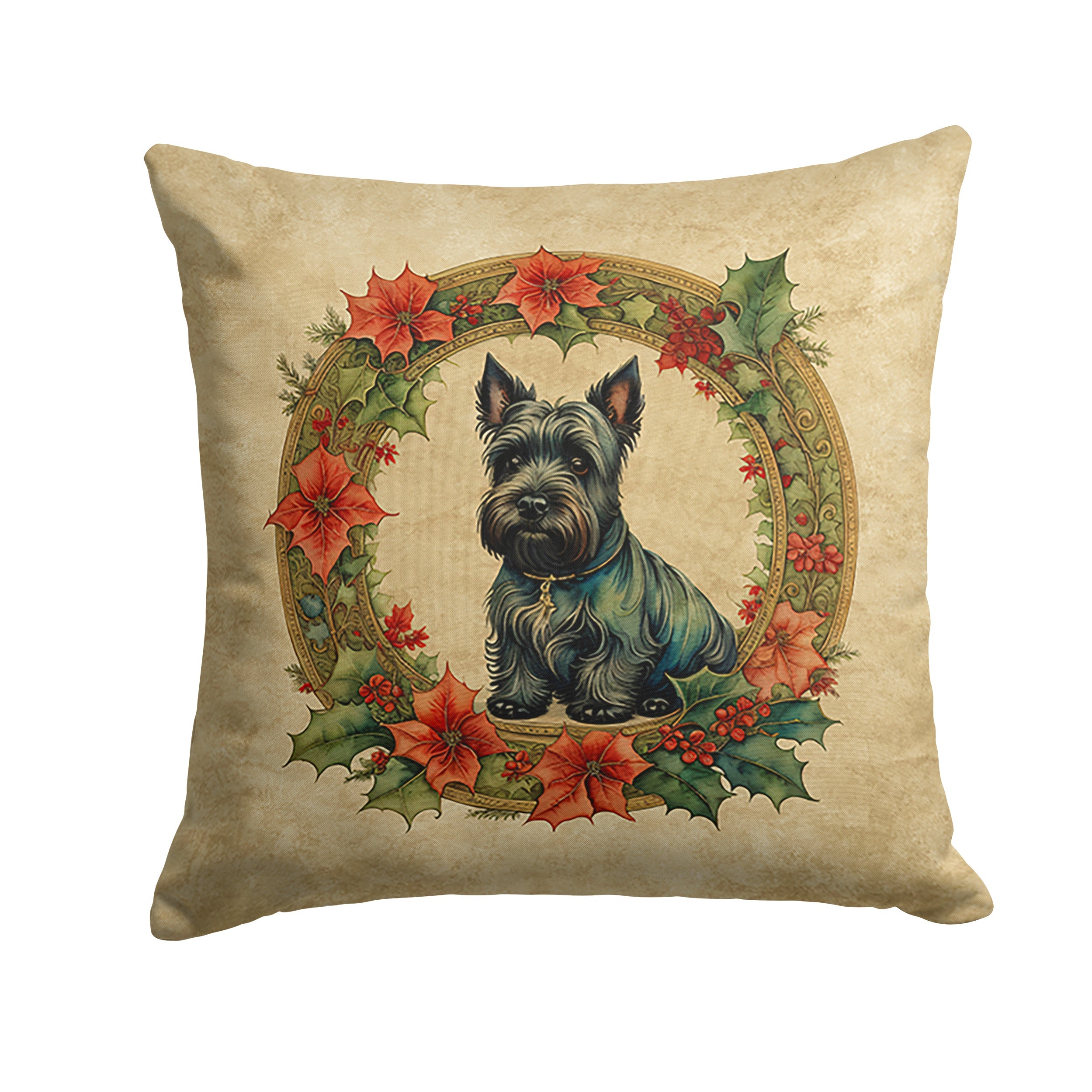 Scottish Terrier Christmas Flowers Throw Pillow