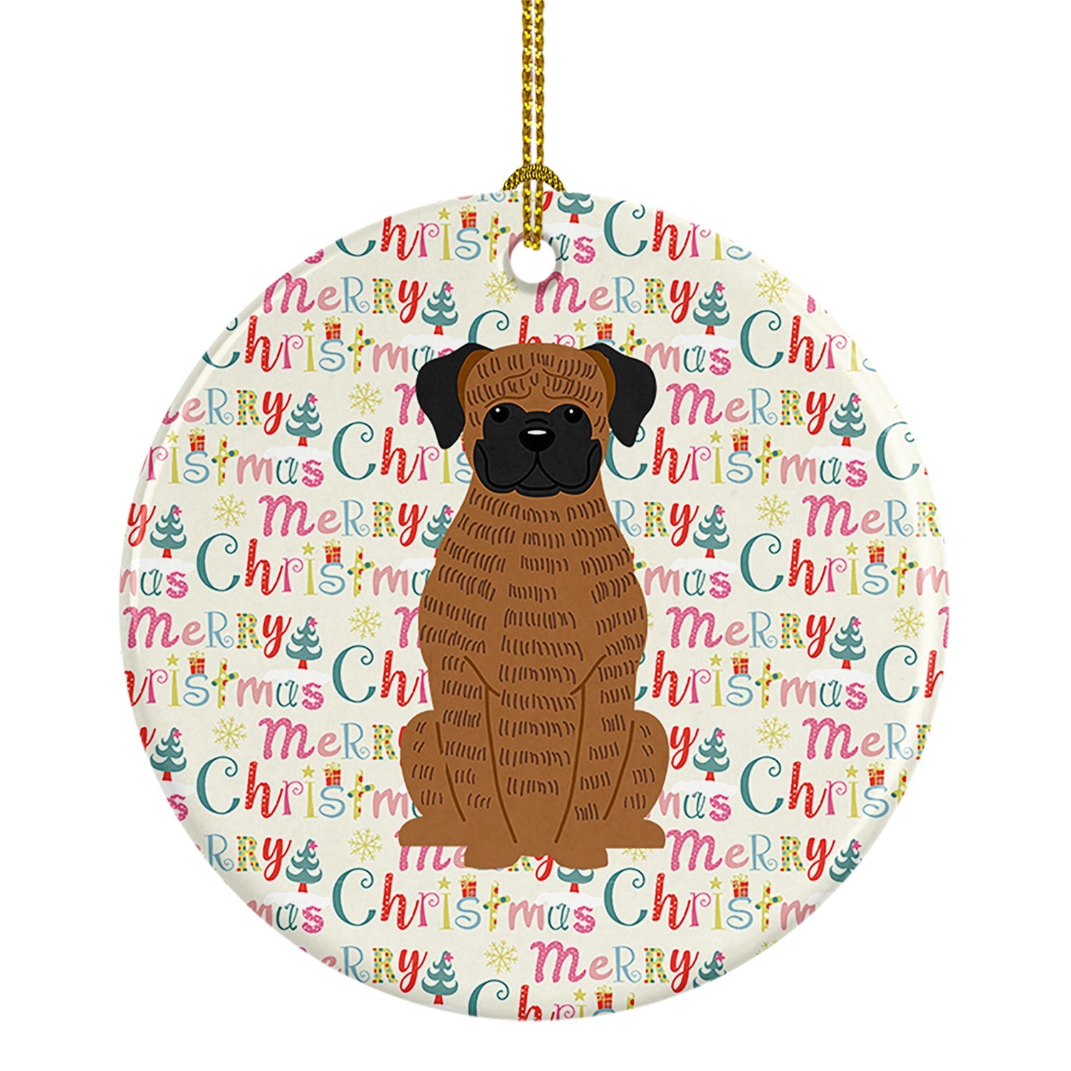 Merry Christmas Brindle Boxer Ceramic Ornament