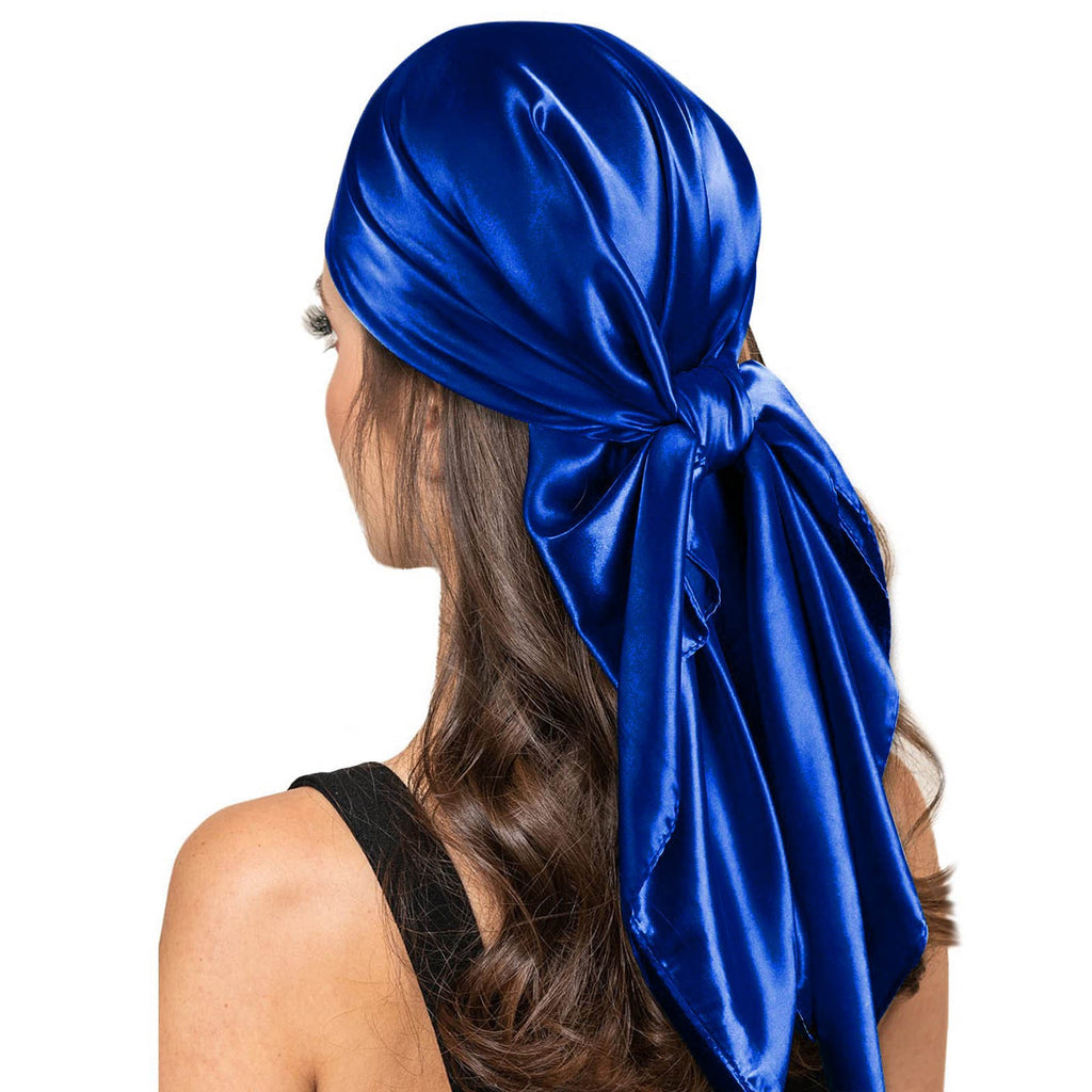 Women's Fashion Solid Satin Square Scarf and Headband