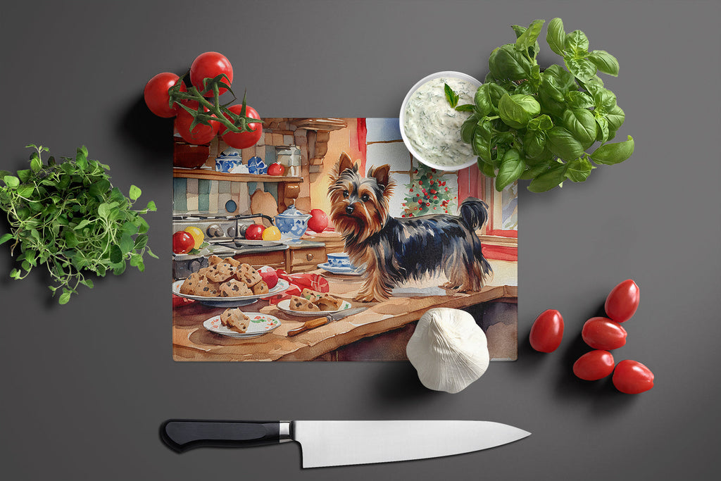 Yorkshire Terrier Yorkie Christmas Cookies Glass Cutting Board