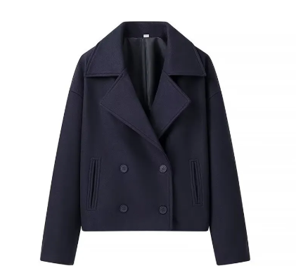 Casual Lapel Double Breasted Woolen Coat Top