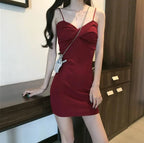 Summer 2019 Women's Sexy Ruched Dress with Chain Straps