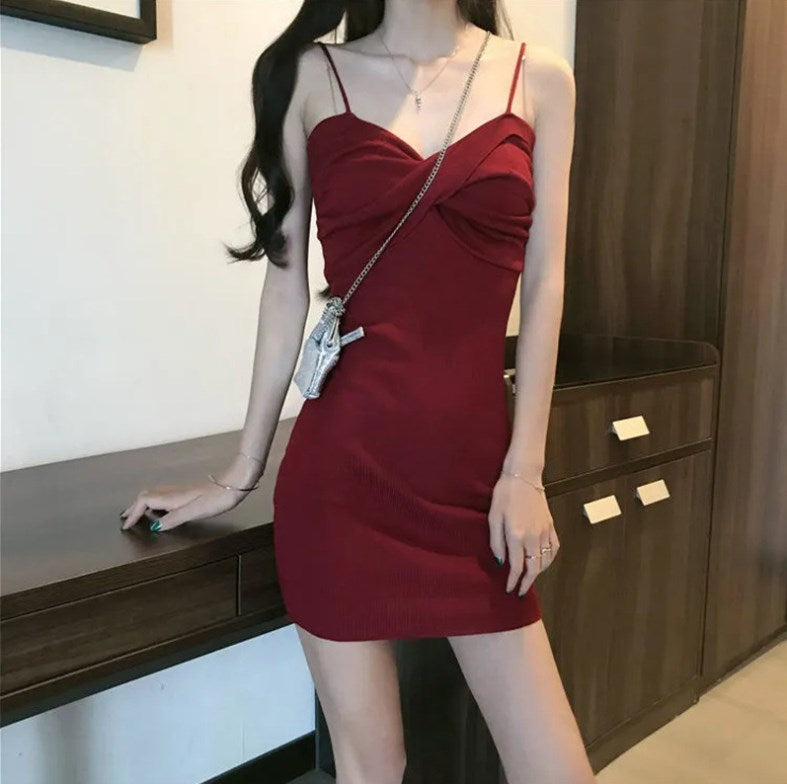 Summer 2019 Women's Sexy Ruched Dress with Chain Straps