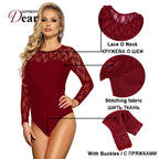 Lace Black Bodysuit for Women with Long Sleeves