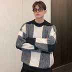 Plaid Color Contrast Crewneck Sweater for Men