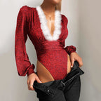 Winter Women's Sexy Lace Bubble Sleeve Bodysuit