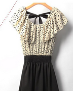 Polka Dot Chiffon Dress - Faux Two-Piece Design