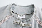 Vintage Chinese Style Denim Jacket in Washed Blue