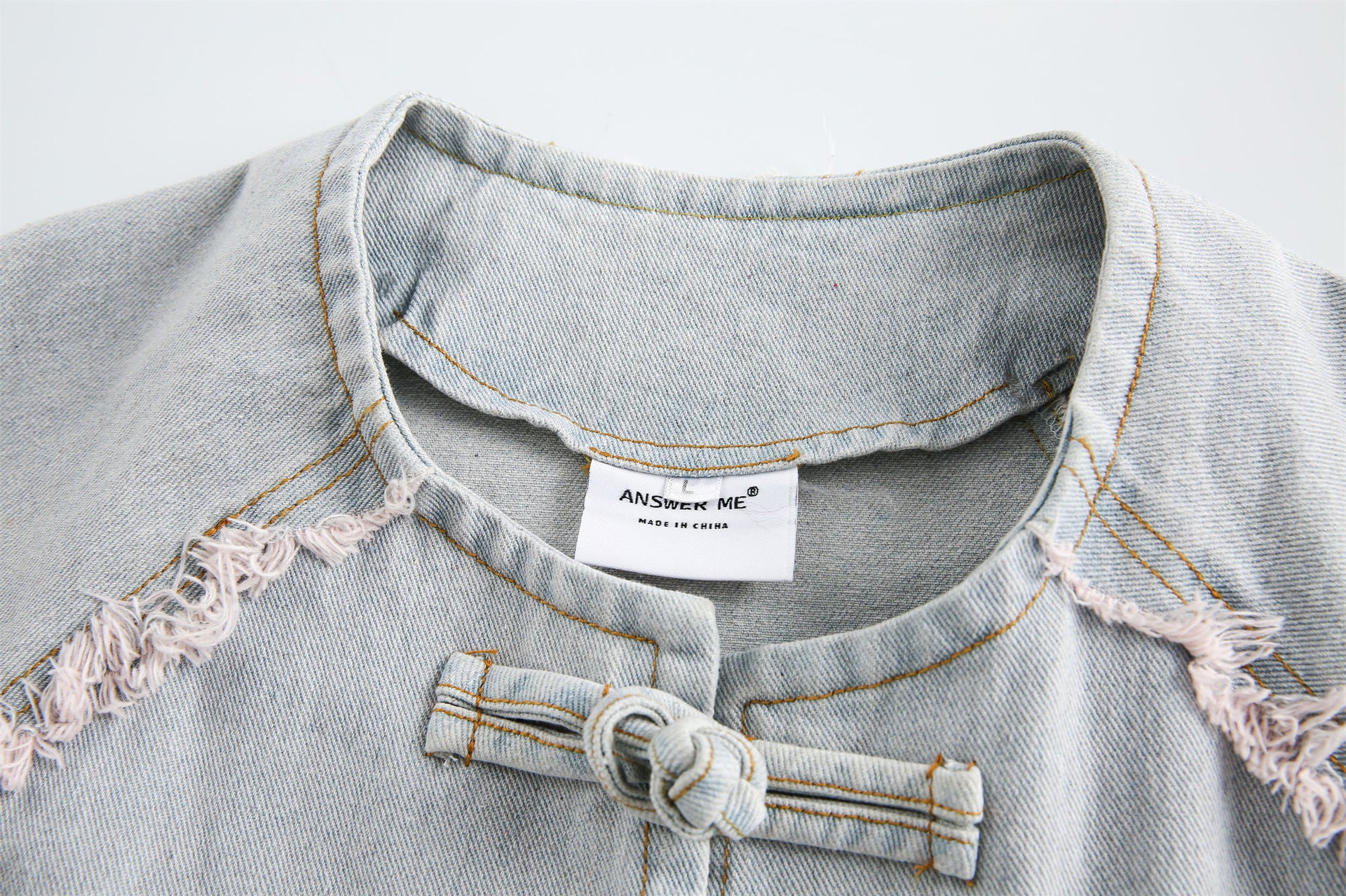 Vintage Chinese Style Denim Jacket in Washed Blue