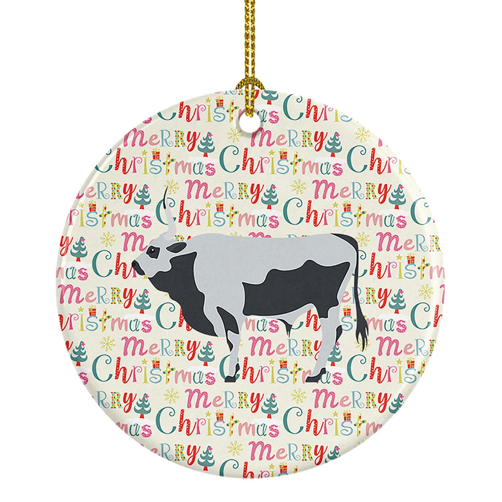 Hungarian Grey Steppe Cow Christmas Ceramic Ornament