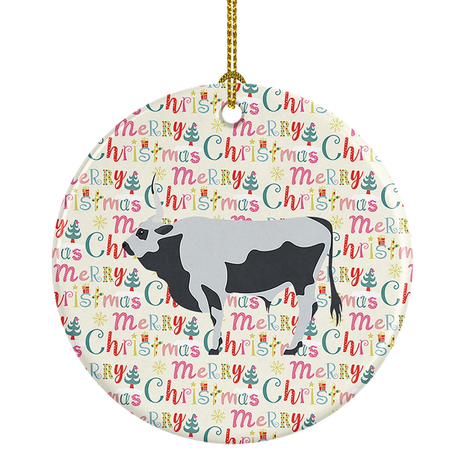 Hungarian Grey Steppe Cow Christmas Ceramic Ornament