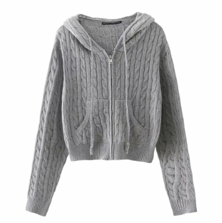 Hooded Twist Knitted Cardigan Coat For Women