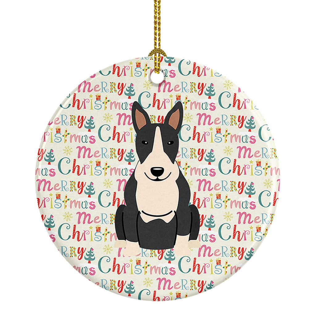 Merry Christmas Bull Terrier Black White Ceramic Ornament