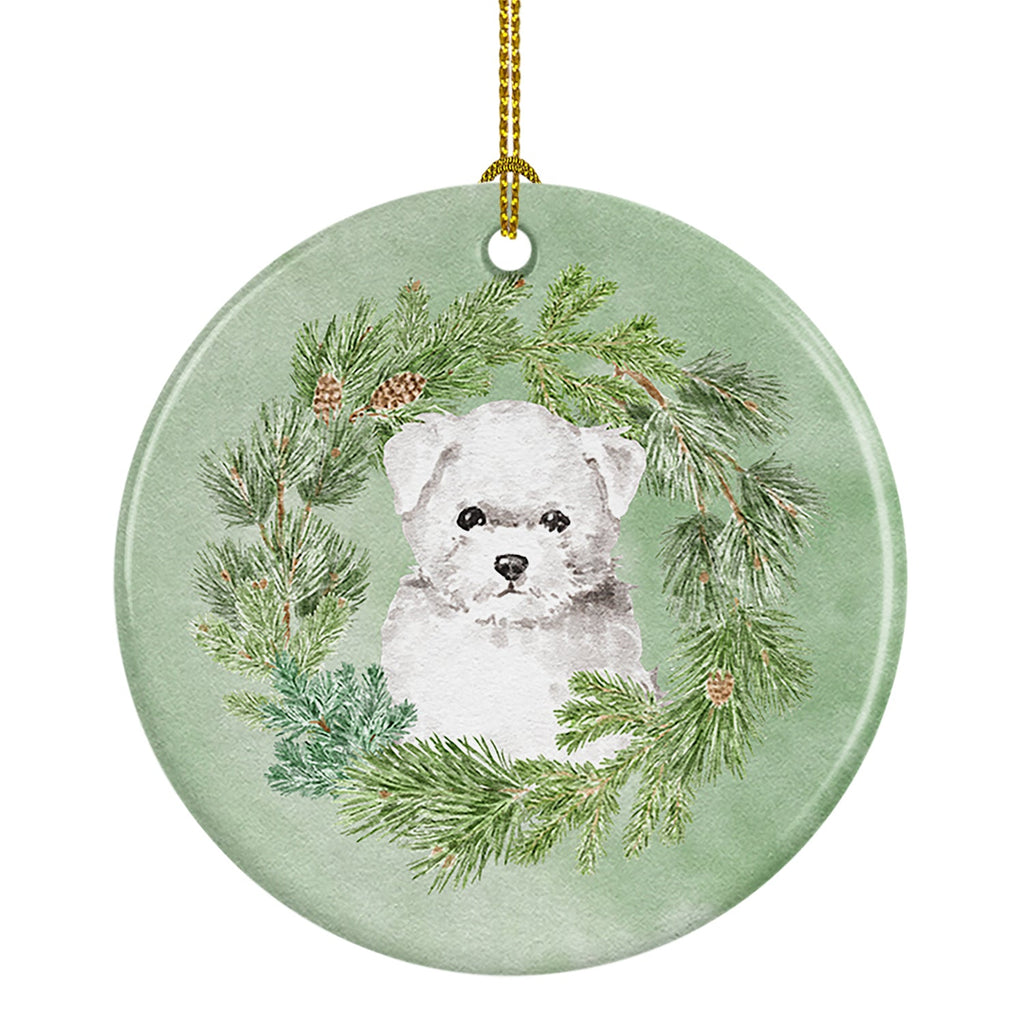 Bichon Frise Puppy Christmas Wreath Ceramic Ornament