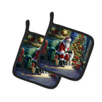 Keeshond and Santa Claus Pair of Pot Holders