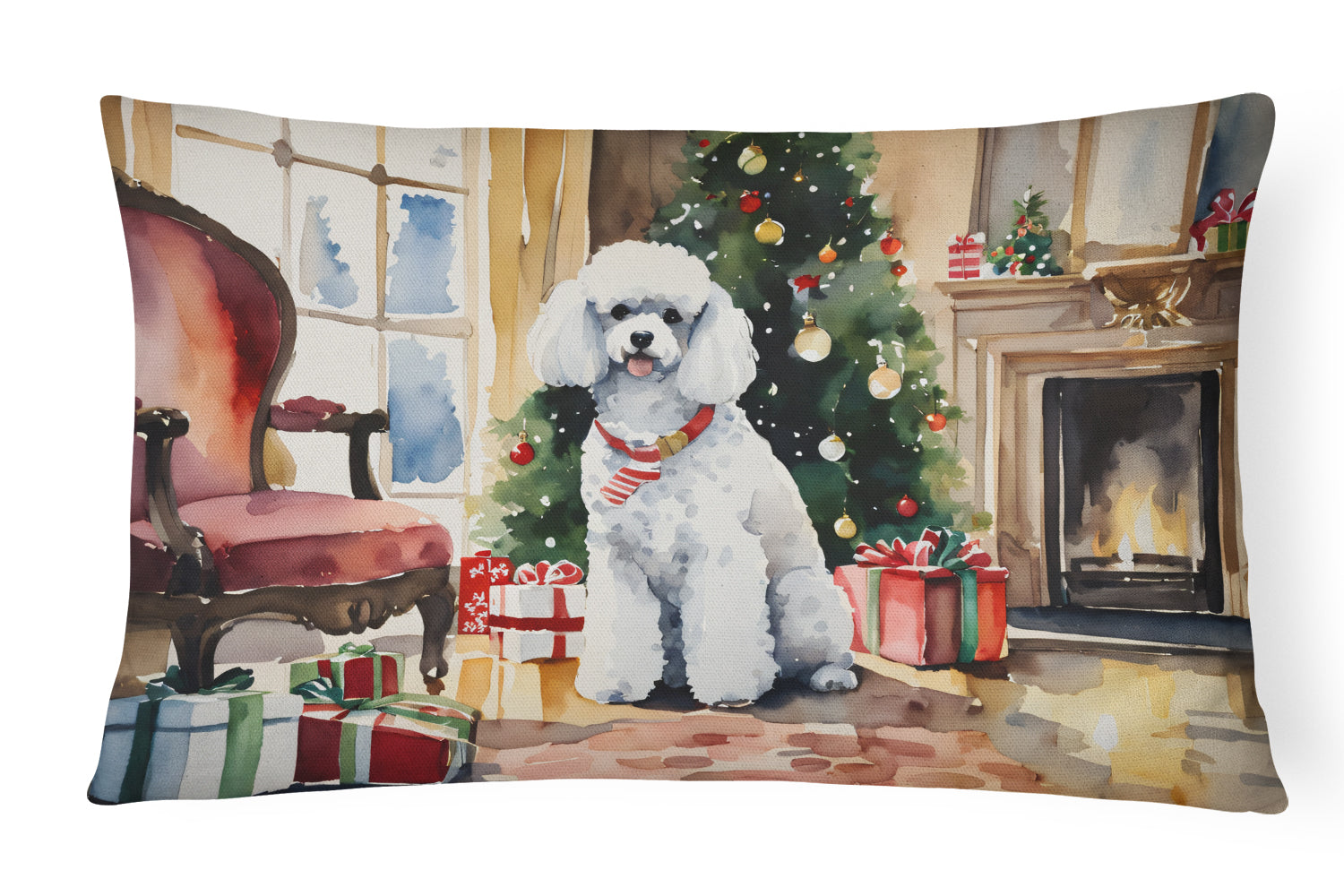 Poodle Cozy Christmas Throw Pillow
