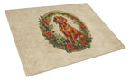 Red Redbone Coonhound Christmas Flowers Glass Cutting Board