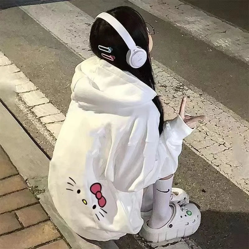 Y2K Women's Hoodie with Cute Sanrio Hello Kitty Print | Streetwear