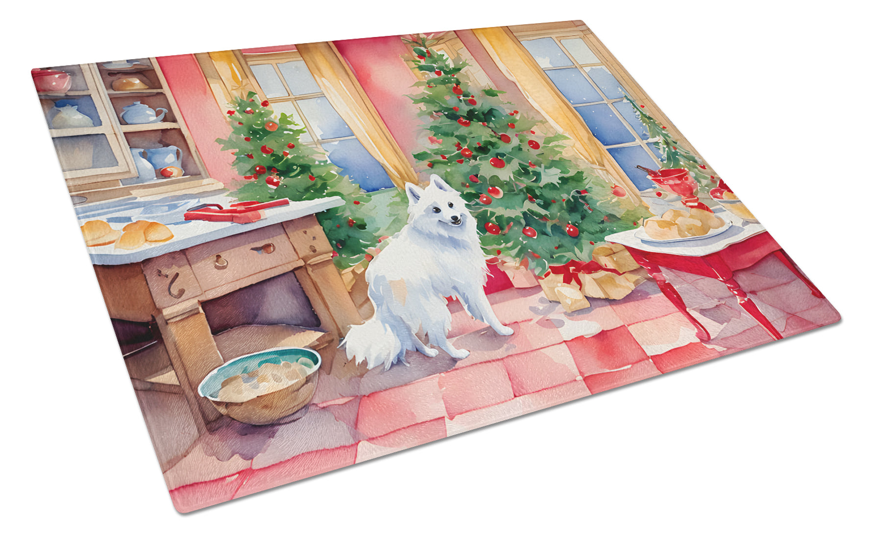 Japanese Spitz Christmas Cookies Glass Cutting Board