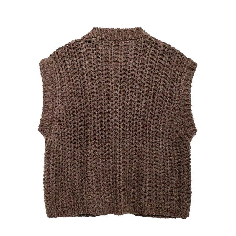 Brown Sleeveless Knit Vest