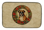 Boxer Christmas Flowers Dish Drying Mat