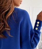 Comfortable Women's V-Neck Sweater with Gold Buttons