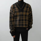Men's V-neck Plaid Sweater - Trendy Personality Style