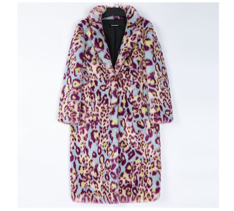 Mid-Length Leopard Print Plush Coat for Women
