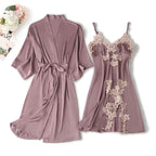 Spring Summer Satin Lingerie Set with Lace Trim