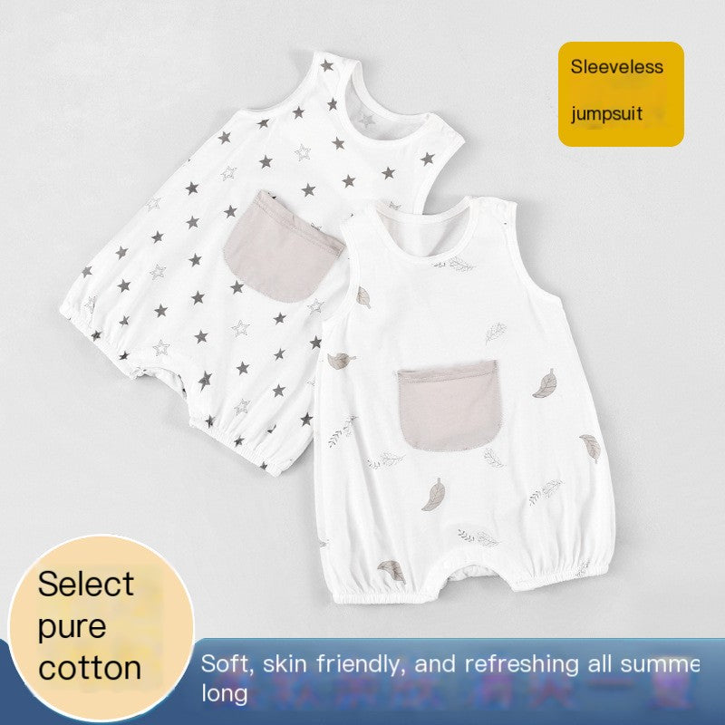 Baby Sleeveless Cotton Bodysuit with Star Design