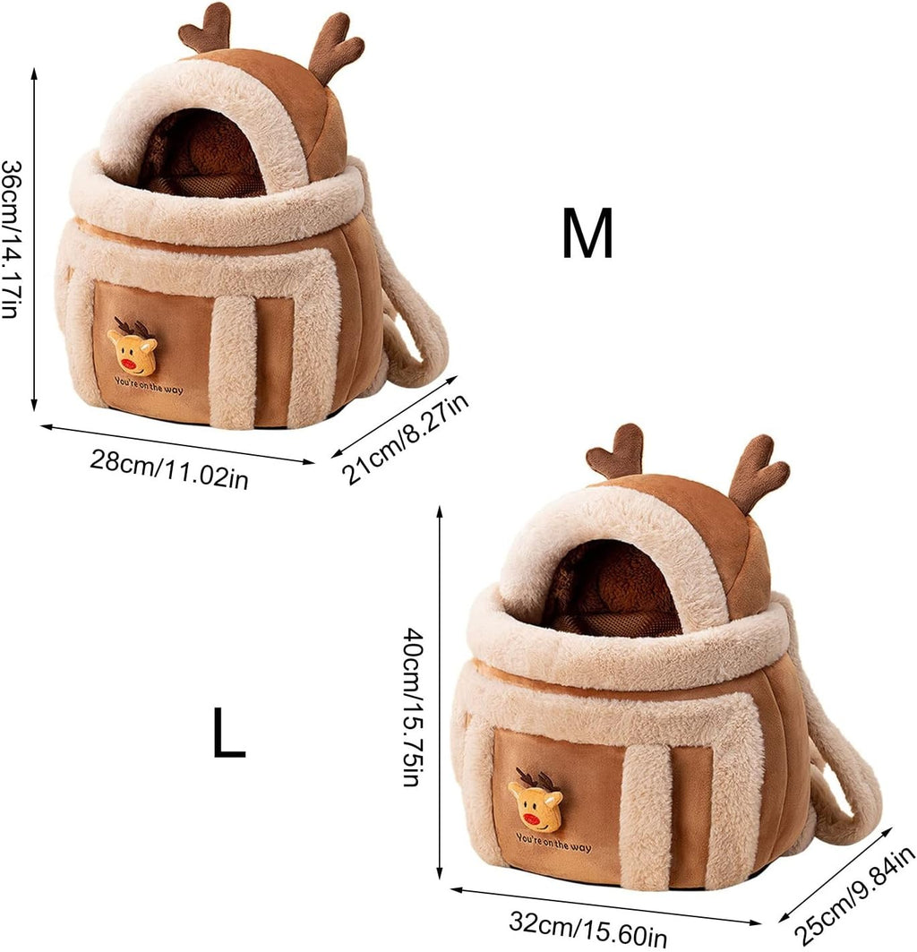Plush Reindeer Pet Carrier Backpack with Hand Warmers | Streetwear
