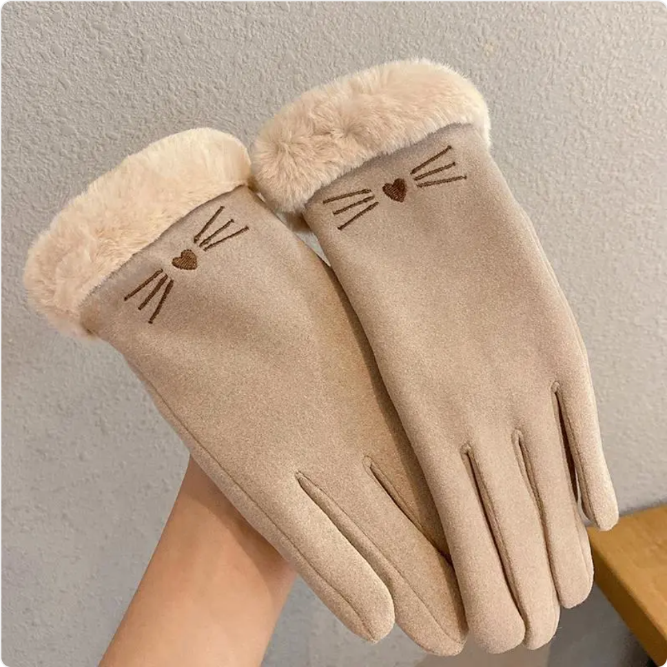 Fleece-Lined Suede Riding Gloves with Padded Warmth and Cute Design