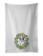 French Bulldog Black and White Christmas Wreath Kitchen Towel Set of 2