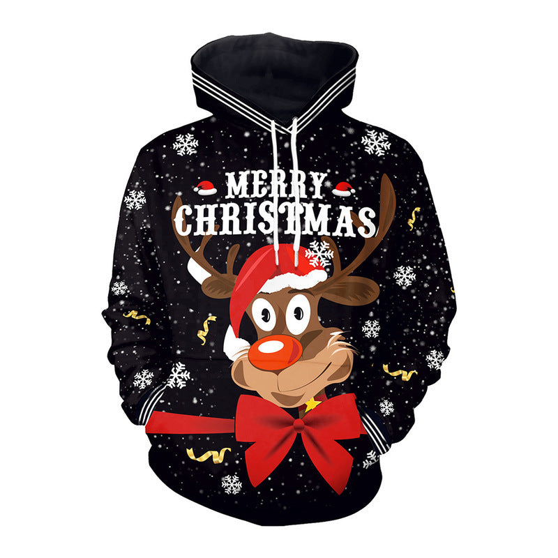 Elk Print Couple Hooded Sweater for Christmas