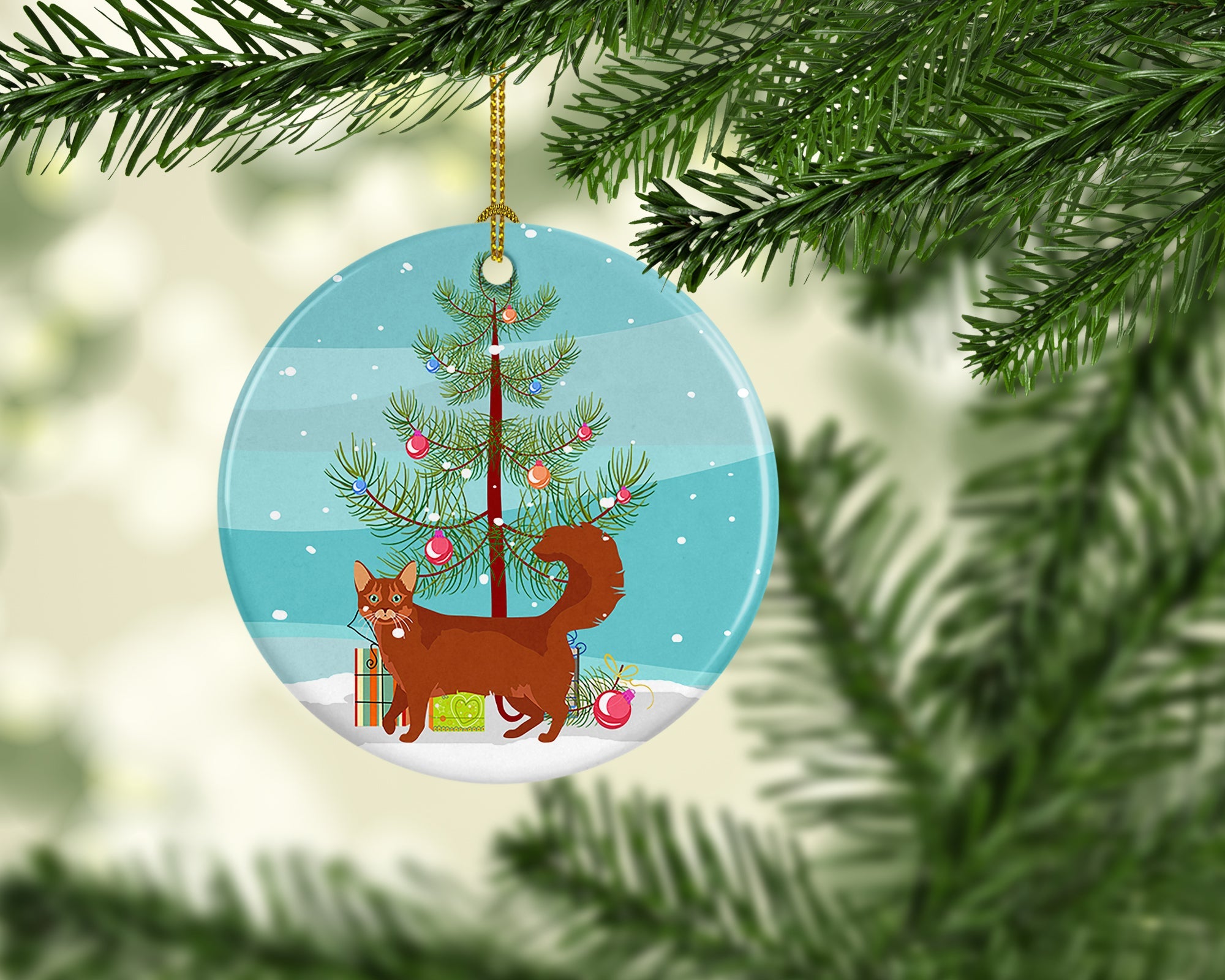 Somali Cat Christmas Ceramic Ornament