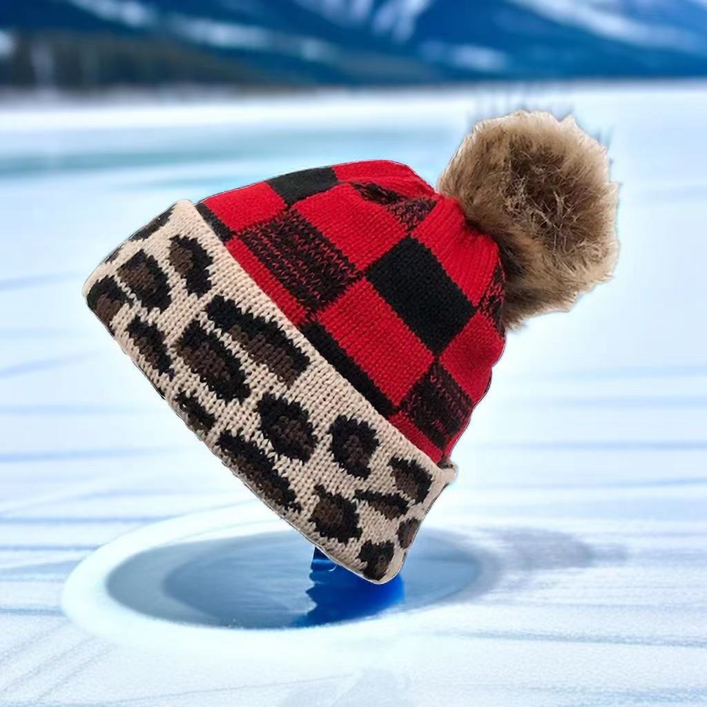 Plaid Knitted Beanie Hat for Women - Warm Wool Cap | Embroidered Cap