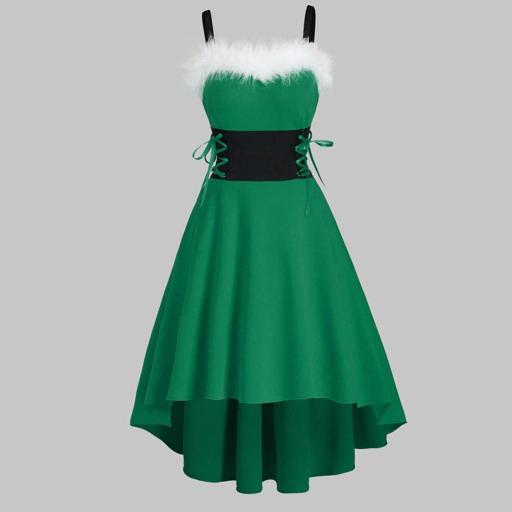 Color-Blocked Christmas Evening Dress with Straps