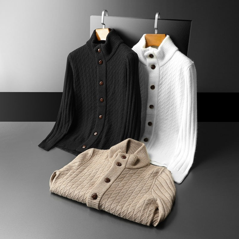 Men's Button Cardigan Coat - Solid Color Knitted Sweater