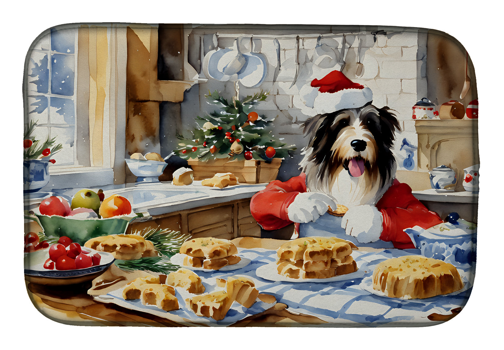 Bearded Collie Christmas Cookies Dish Drying Mat