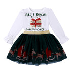 Girls' Christmas Outfit Set with Long Sleeve T-Shirt & Tulle Skirt