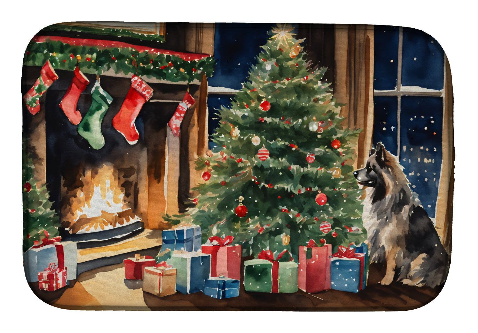 Keeshond Cozy Christmas Dish Drying Mat