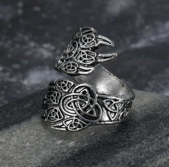Handcrafted Adjustable Stainless Steel Norse Raven Ring