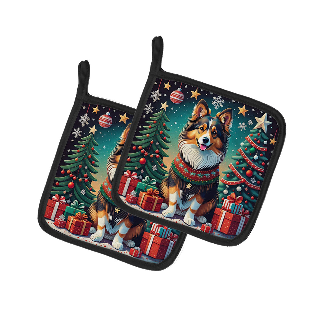 Sheltie Christmas Pair of Pot Holders