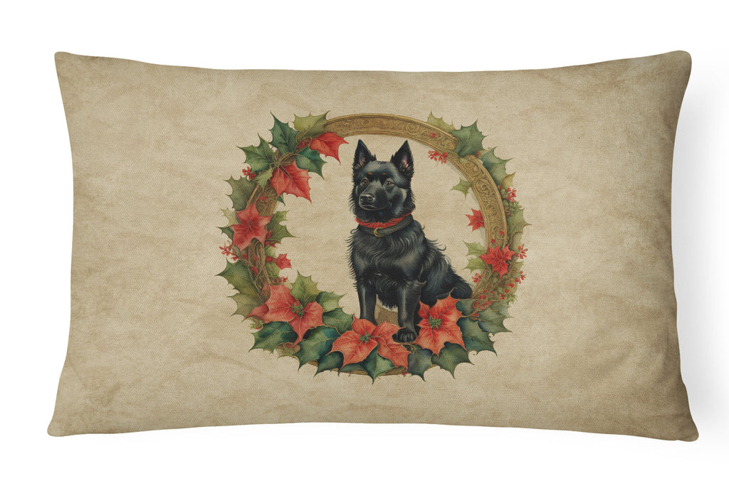 Schipperke Christmas Flowers Throw Pillow