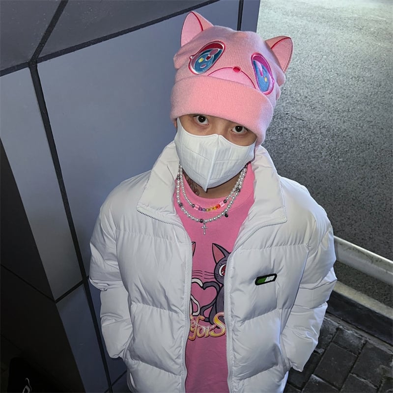 Embroidered Warm Wool Knitted Hat with Bear Design | Embroidered Cap