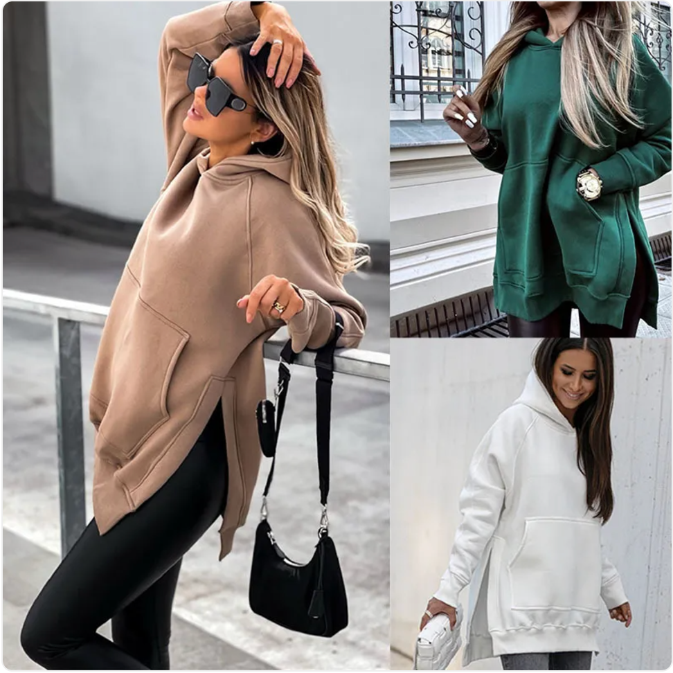 Women's Solid Color Split Hoodie Sweater | Streetwear