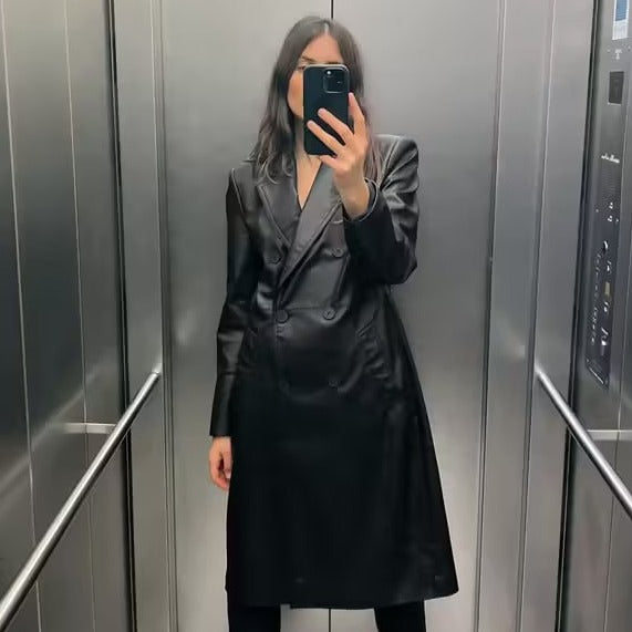 Loose Fashion Casual Imitation Leather Coat for Women